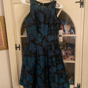 Maggy London Black and Blue Patterned Formal Occasion Dress 2 NWT